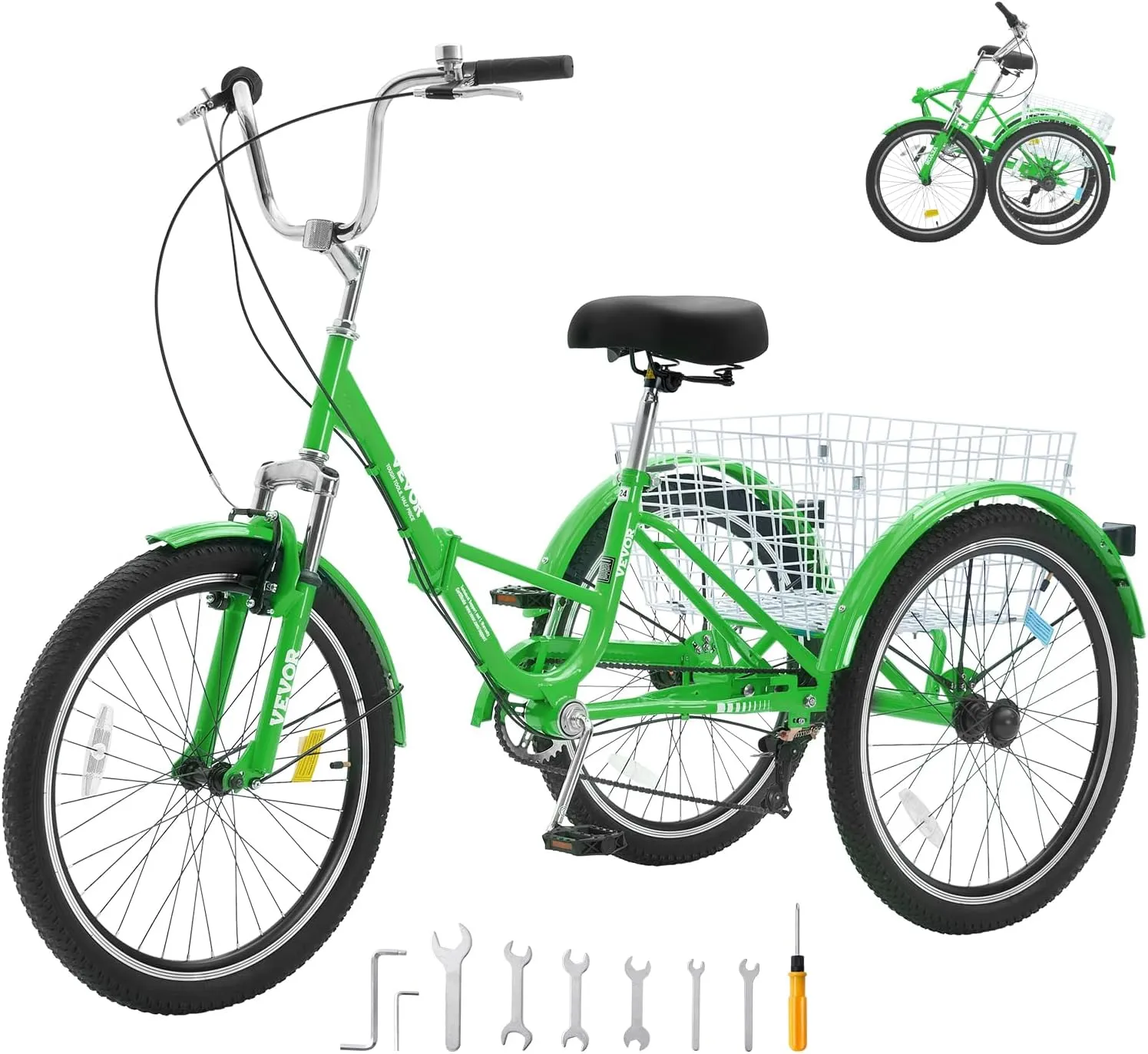 VEVOR Folding Adult Tricycle, Adult Folding Trikes, Carbon Steel 3 Wheel Tricycle with Large Basket & Adjustable Seat, Shopping Picnic Foldable Tricycles for Women, Men, Seniors