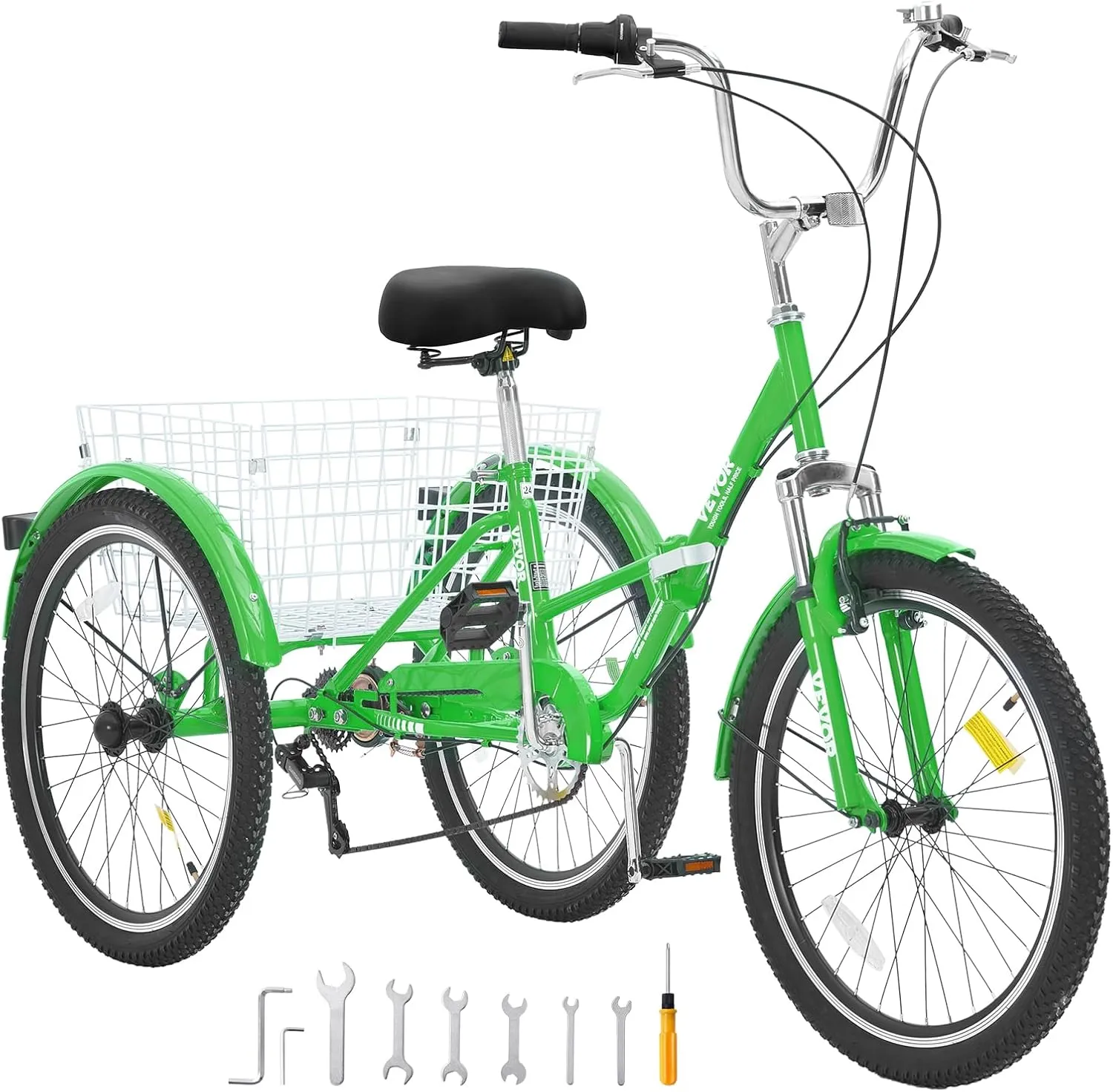 VEVOR Folding Adult Tricycle, Adult Folding Trikes, Carbon Steel 3 Wheel Tricycle with Large Basket & Adjustable Seat, Shopping Picnic Foldable Tricycles for Women, Men, Seniors