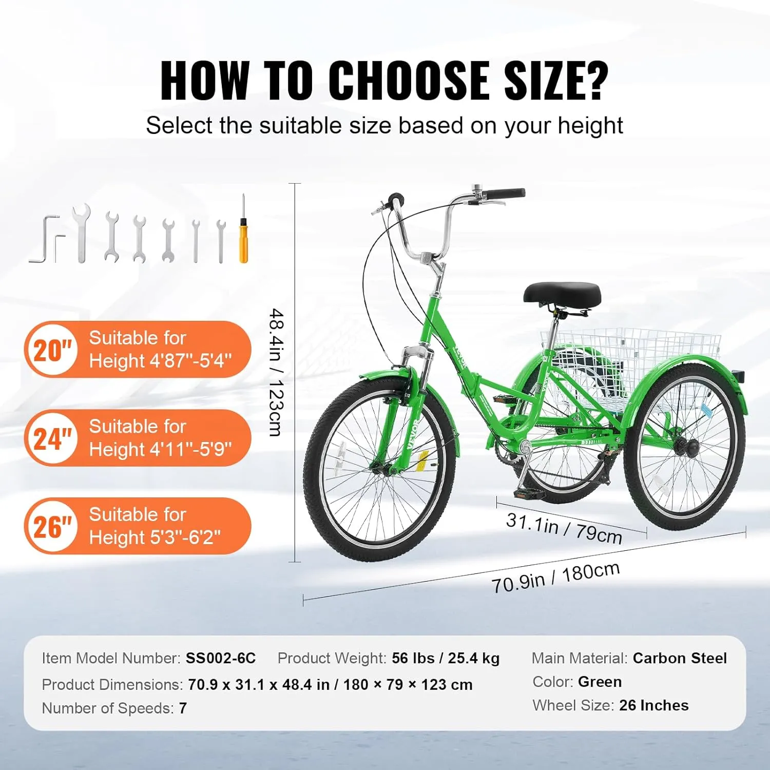 VEVOR Folding Adult Tricycle, Adult Folding Trikes, Carbon Steel 3 Wheel Tricycle with Large Basket & Adjustable Seat, Shopping Picnic Foldable Tricycles for Women, Men, Seniors