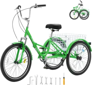 VEVOR Folding Adult Tricycle, Adult Folding Trikes, Carbon Steel 3 Wheel Tricycle with Large Basket & Adjustable Seat, Shopping Picnic Foldable Tricycles for Women, Men, Seniors