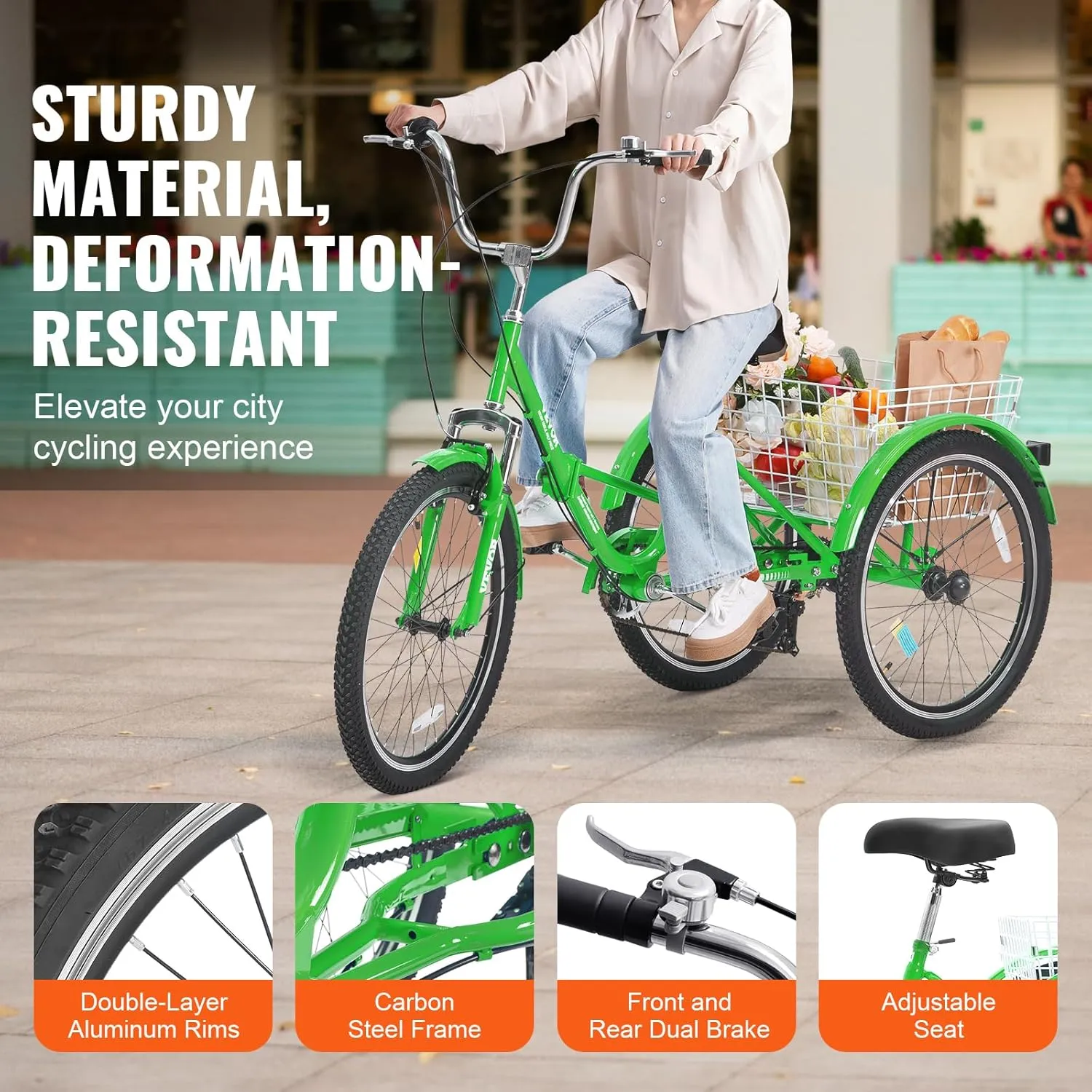 VEVOR Folding Adult Tricycle, Adult Folding Trikes, Carbon Steel 3 Wheel Tricycle with Large Basket & Adjustable Seat, Shopping Picnic Foldable Tricycles for Women, Men, Seniors