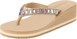 VICT POPU Flip Flops Sandals for Women Bling Rhinestones Jewel High Heel Arch Support Comfortable Soft Cushion Wedge Slip-on Casual Platform Summer Thong Sandals