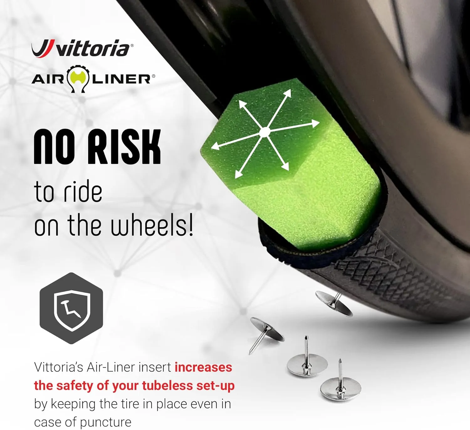 Vittoria Air-Liner Road Insert for Tubeless-Ready Road Bike Tires Run Flat, One Multiway Valves Included (Small)