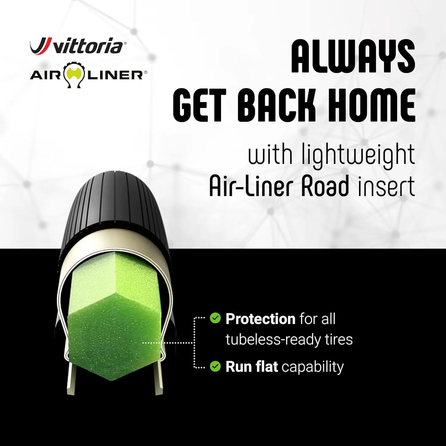 Vittoria Air-Liner Road Insert for Tubeless-Ready Road Bike Tires Run Flat, One Multiway Valves Included (Small)