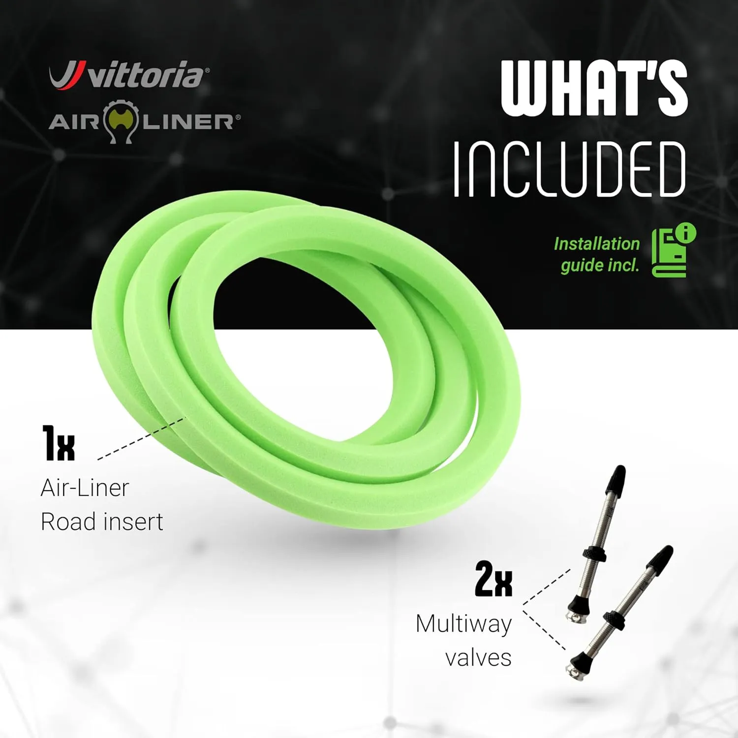 Vittoria Air-Liner Road Insert for Tubeless-Ready Road Bike Tires Run Flat, One Multiway Valves Included (Small)