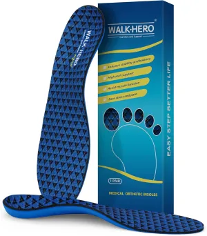 Walkhero Orthotic Inserts for Plantar Fasciitis, Arch Support Insoles for Everyday Comfort and Support, Relieve Foot Pain and Flat Foot (Mens 9-9 1/2 | Womens 11-11 1/2 Blue)