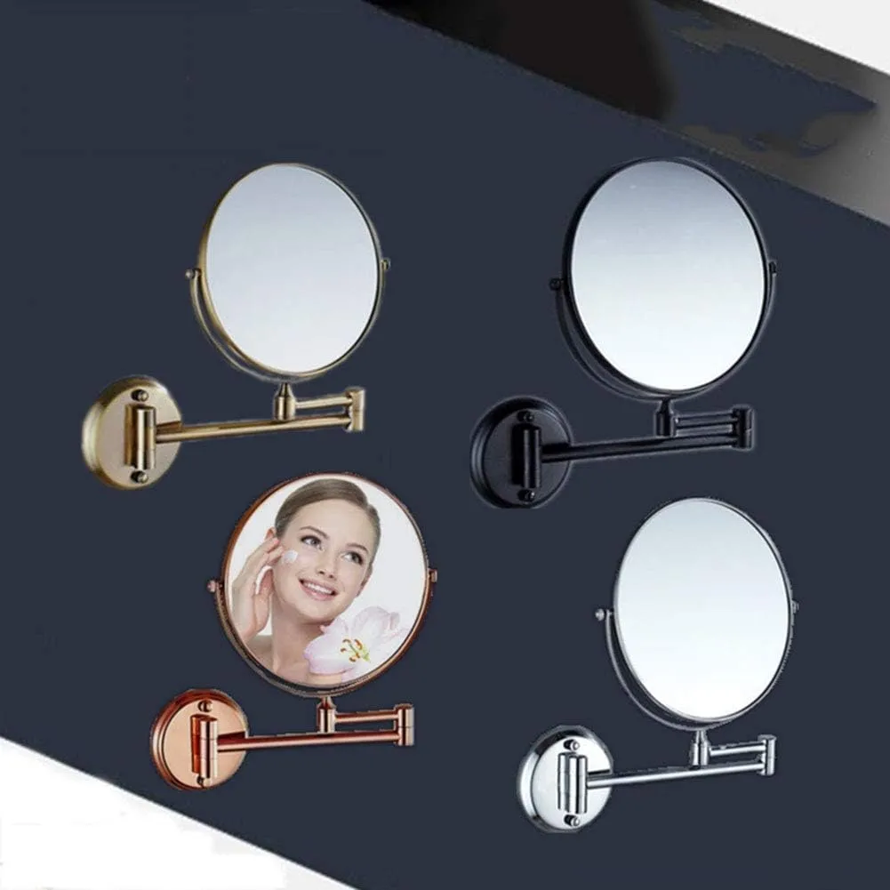 Wall Mounted Makeup Mirror with 3X Magnification, Makeup Mirror for Girls, 6 Inches, 360 Degree Swivel, Two-Sided Extendable, Bathroom and Hotel, Chrome Finish, Made of Brass ( Color : Antique Copper
