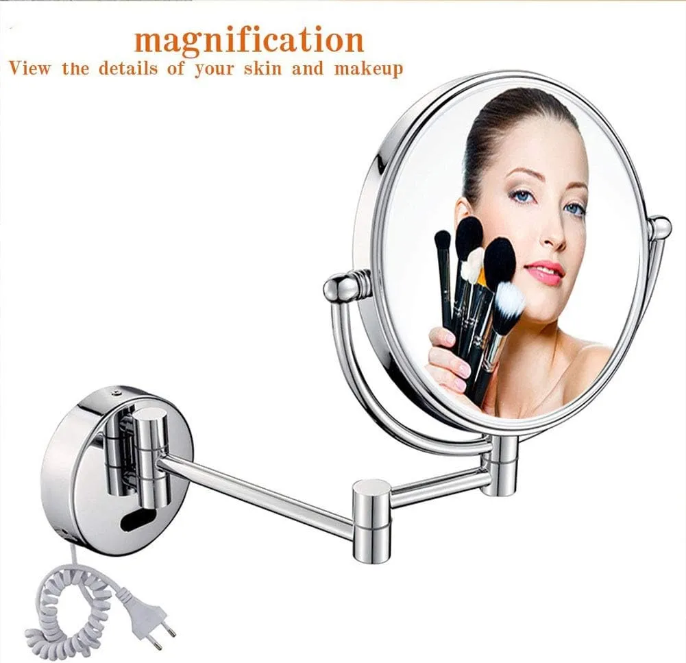 Wall Mounted Makeup Mirror with 3X Magnification, Makeup Mirror with LDE Lights for Girls, 8 Inches, 360 Degree Swivel, Two-Sided Extendable, Bathroom and Hotel, Smart Sensor