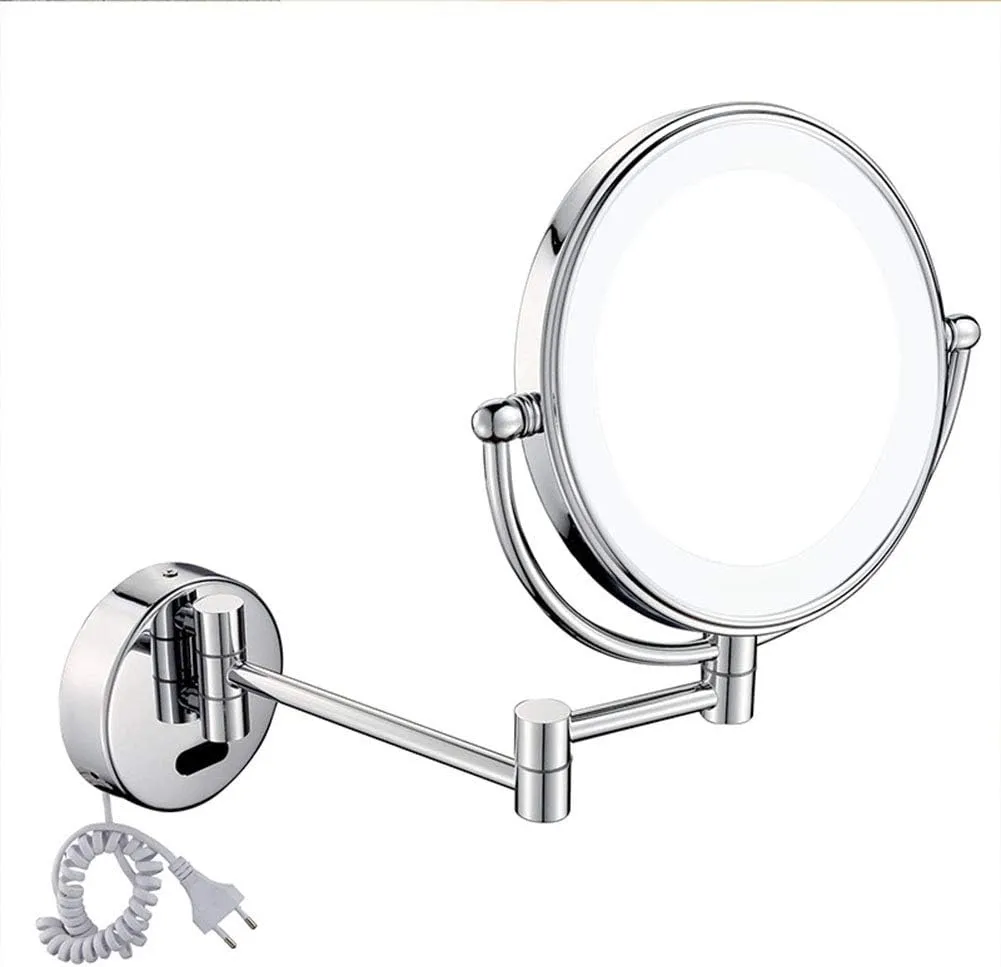 Wall Mounted Makeup Mirror with 3X Magnification, Makeup Mirror with LDE Lights for Girls, 8 Inches, 360 Degree Swivel, Two-Sided Extendable, Bathroom and Hotel, Smart Sensor