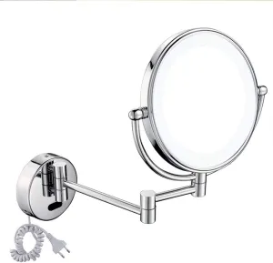 Wall Mounted Makeup Mirror with 3X Magnification, Makeup Mirror with LDE Lights for Girls, 8 Inches, 360 Degree Swivel, Two-Sided Extendable, Bathroom and Hotel, Smart Sensor