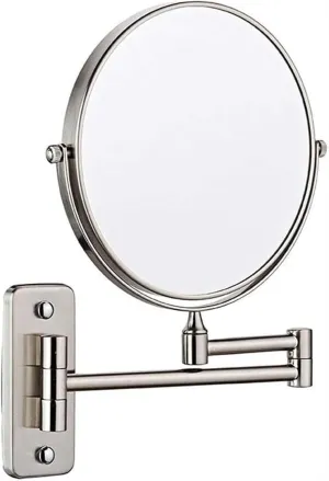 Wall Mounted Mirror, Extending Folding Bathroom Shaving Cosmetic Make Up Mirror 3X Magnification Nickel Color