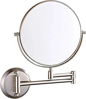 Wall Mounted Mirror, Travel Cosmetic Mirror, Hd Flat Mirror, Round Make Up Mirror, 360 Rotation for Makeup, Shaving (Color : Nickel) (Nickel)