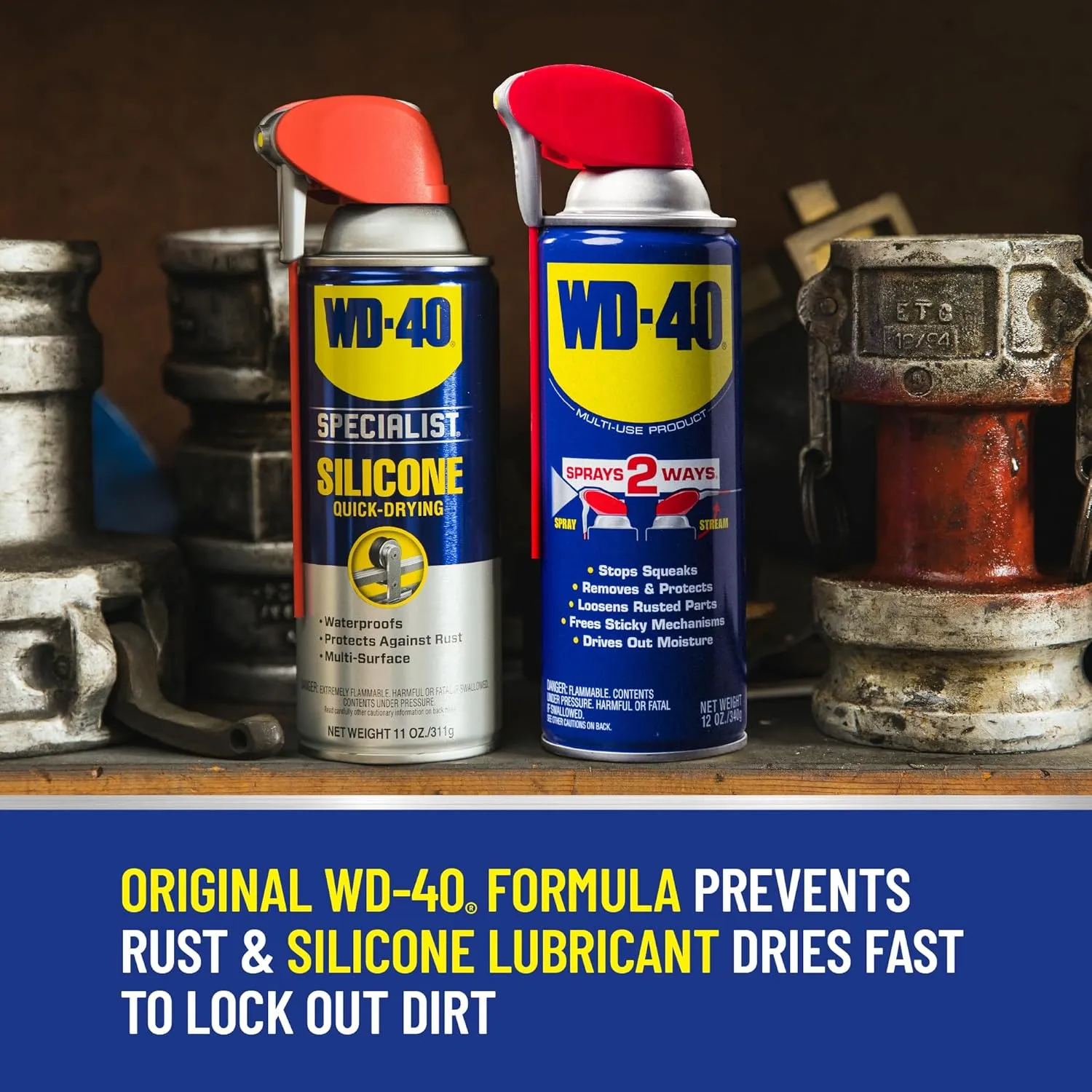 WD-40 Multi-Use Product & Specialist Silicone Lubricant Combo Pack, Smart Straw Sprays 2 Ways, Original Formula 12oz & Water-Resistant Silicone 11oz (Pack of 2)