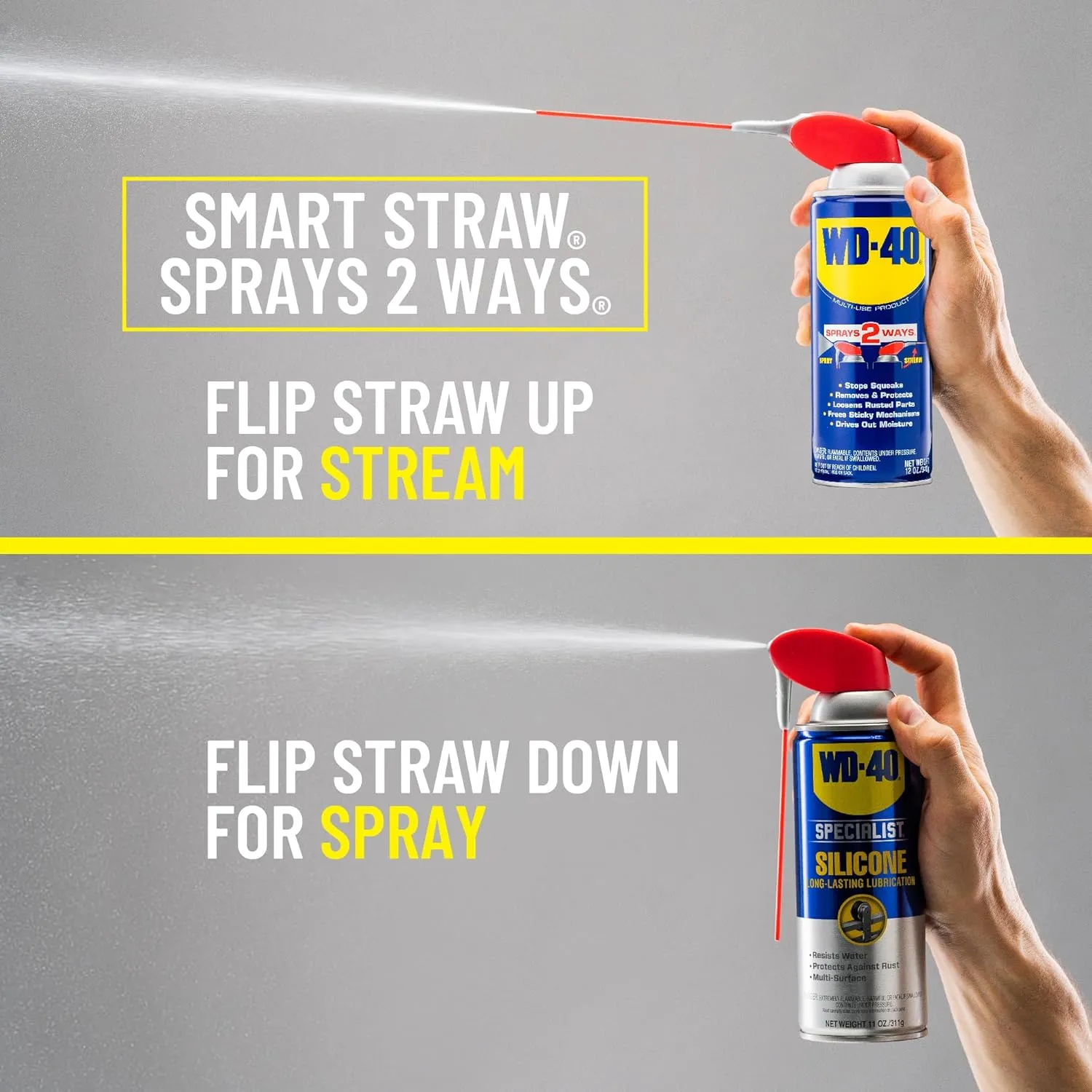WD-40 Multi-Use Product & Specialist Silicone Lubricant Combo Pack, Smart Straw Sprays 2 Ways, Original Formula 12oz & Water-Resistant Silicone 11oz (Pack of 2)
