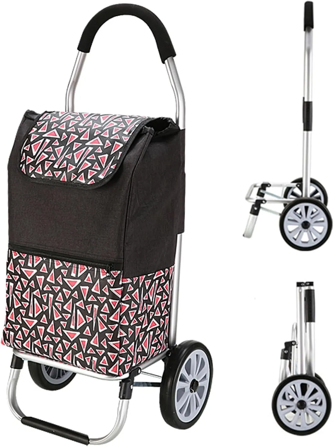 Wheeled Shopping Trolley Cart, Foldable Extended Handle Stair Climbing Wheels Removable Waterproof Bag for Shopping for The Elderly(Wine red)