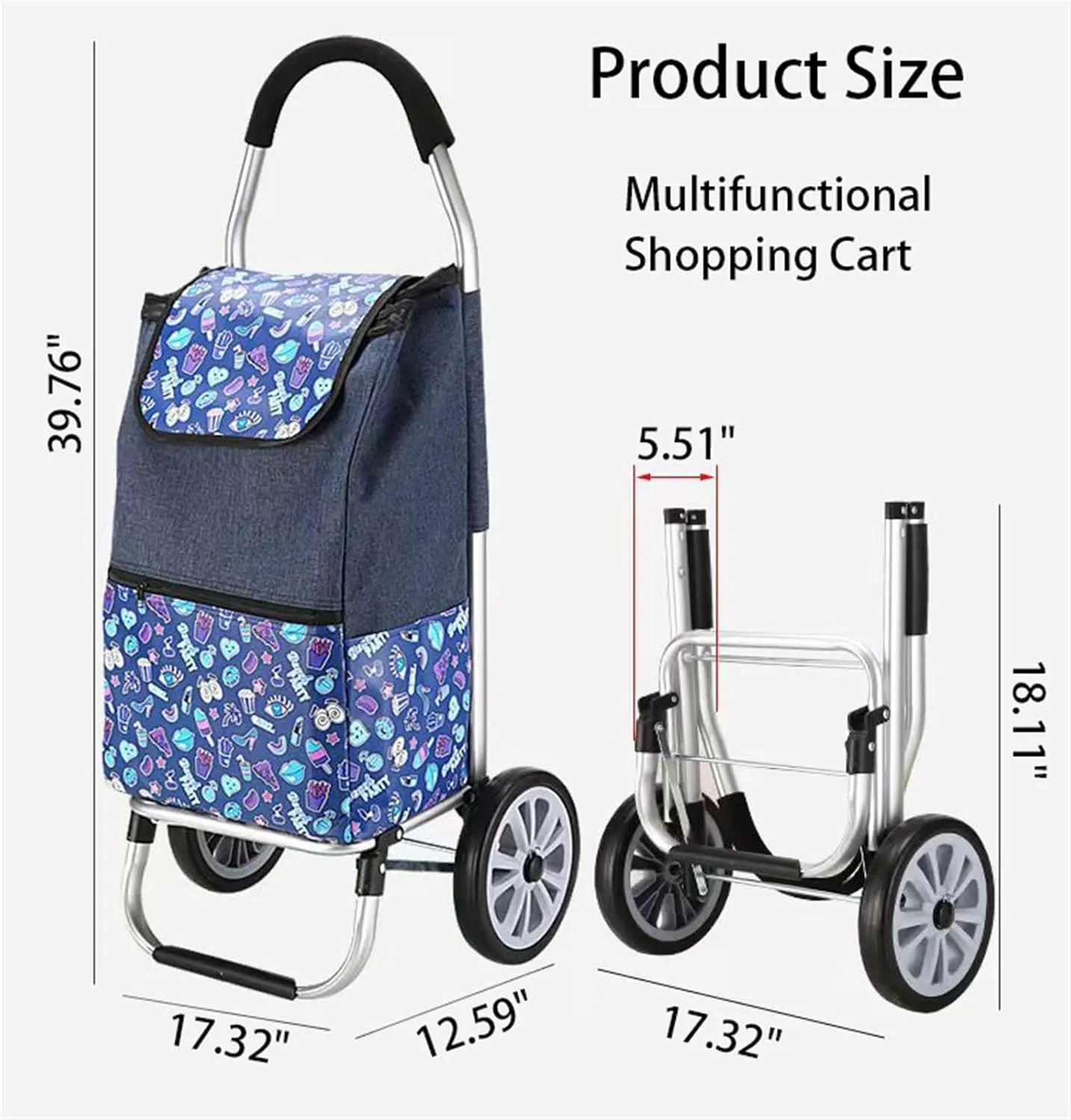 Wheeled Shopping Trolley Cart, Foldable Extended Handle Stair Climbing Wheels Removable Waterproof Bag for Shopping for The Elderly(Wine red)