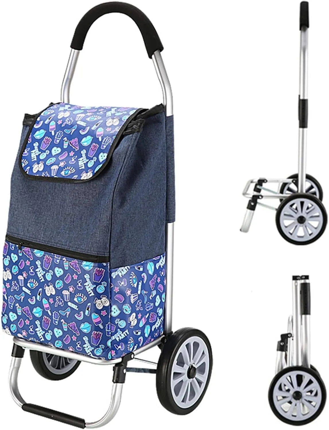 Wheeled Shopping Trolley Cart, Foldable Extended Handle Stair Climbing Wheels Removable Waterproof Bag for Shopping for The Elderly(Wine red)