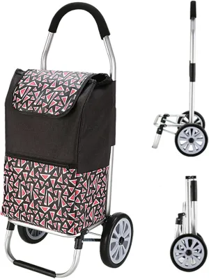 Wheeled Shopping Trolley Cart, Foldable Extended Handle Stair Climbing Wheels Removable Waterproof Bag for Shopping for The Elderly(Wine red)