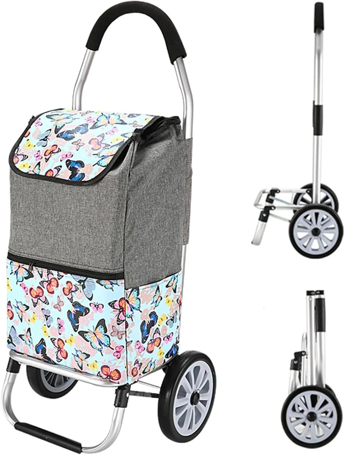 Wheeled Shopping Trolley Cart, Foldable Extended Handle Stair Climbing Wheels Removable Waterproof Bag for Shopping for The Elderly(Wine red)
