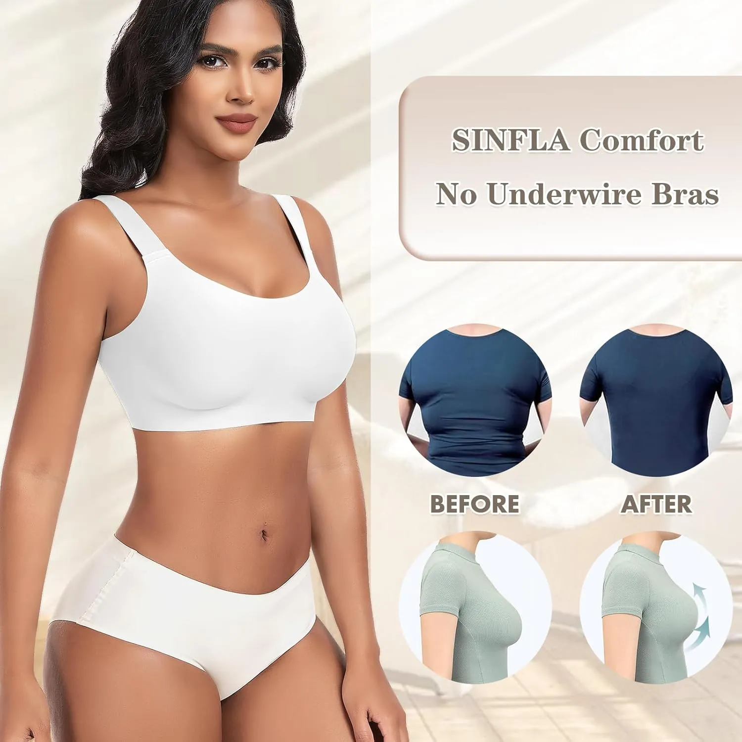 Wireless Bras for Women No Underwire Seamless Full Coverage Comfortable Everyday Bra with Medium Support