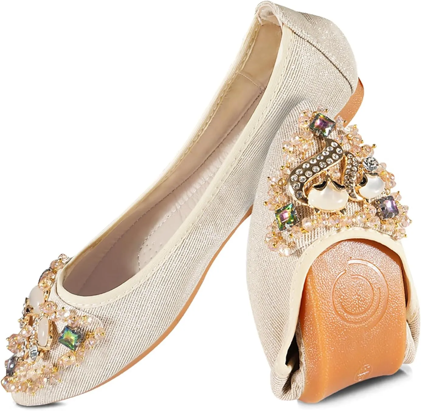 Women Ballet Flats Rhinestone Wedding Ballerina Shoes Foldable Sparkly Comfort Slip on Flat Shoes