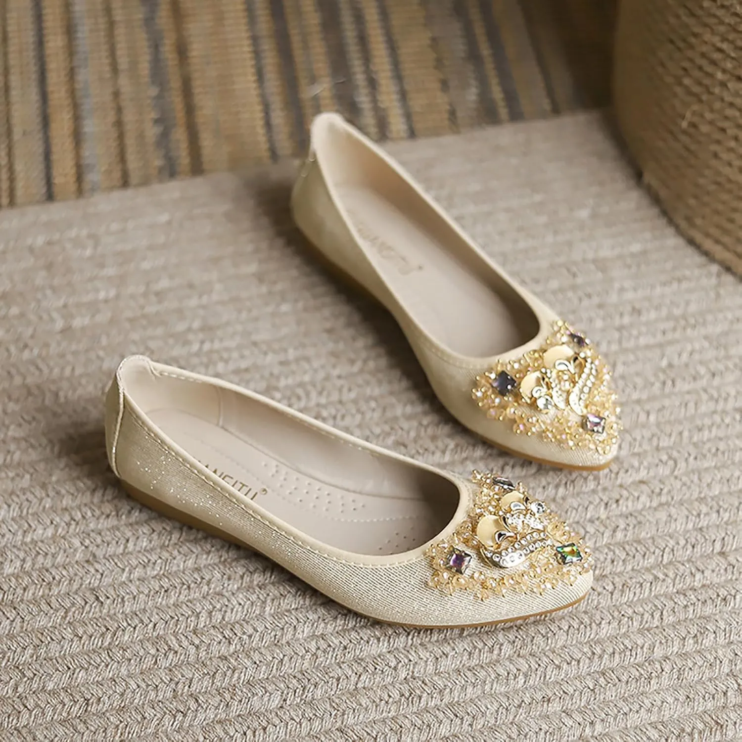 Women Ballet Flats Rhinestone Wedding Ballerina Shoes Foldable Sparkly Comfort Slip on Flat Shoes