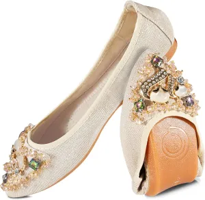 Women Ballet Flats Rhinestone Wedding Ballerina Shoes Foldable Sparkly Comfort Slip on Flat Shoes