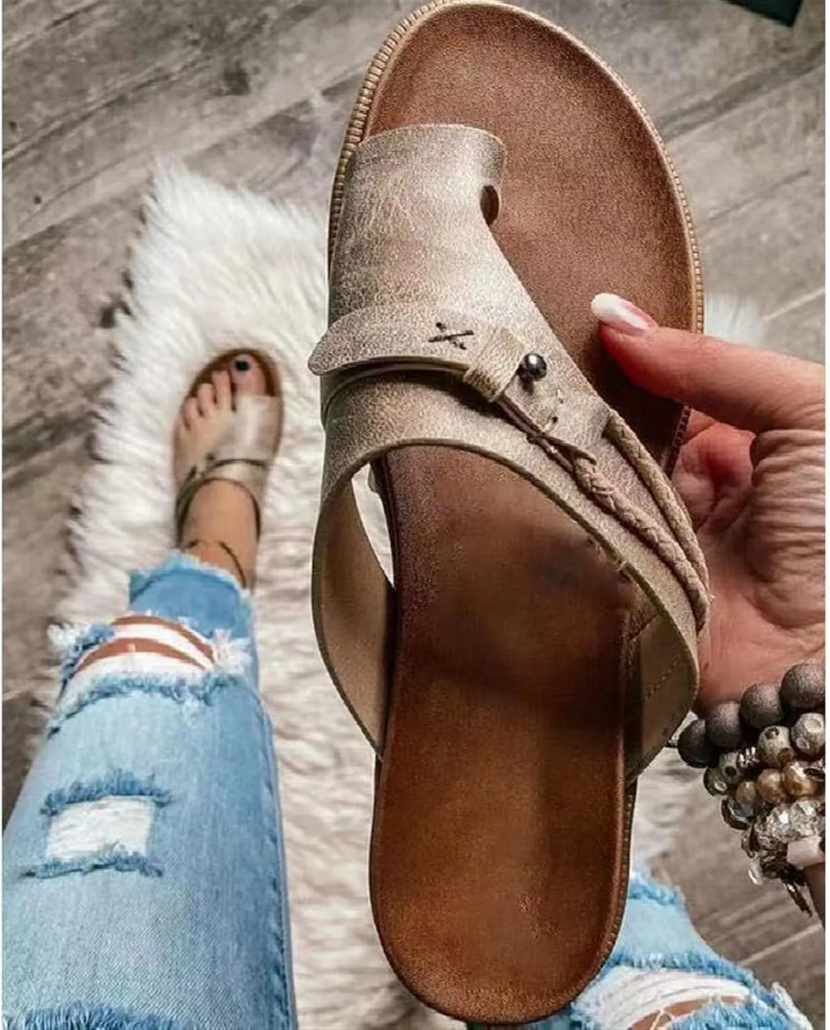 Women Fashion Toe Loop Sandals, Women's Breathable Non-Slip Slip-On Hallux Valgus Clip Toe Sandals, Summer Comfortable Orthopedic Flip-Flop, for Bunion Splints Toe Separator