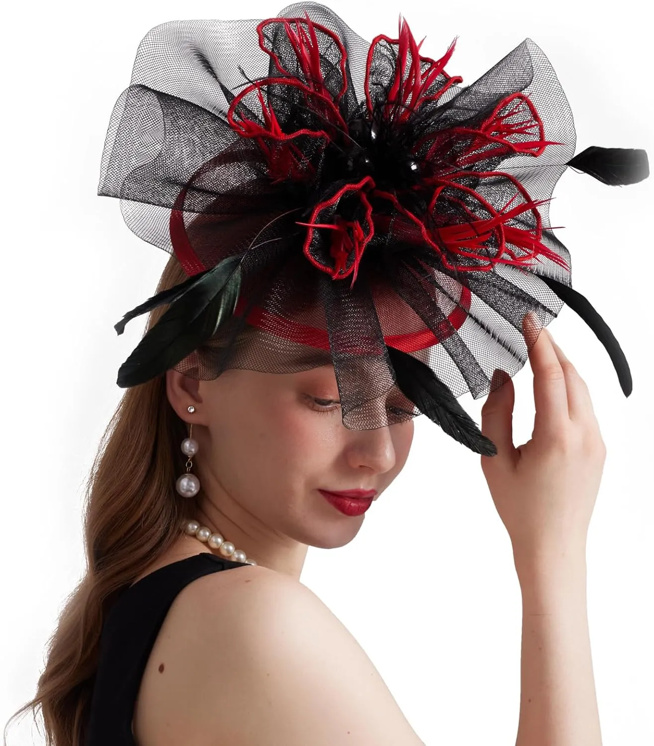 Women Organza Church Derby Hat Wide Brim Sun Caps for Wedding Tea Party Hat with Detachable hat Flower as Headgear