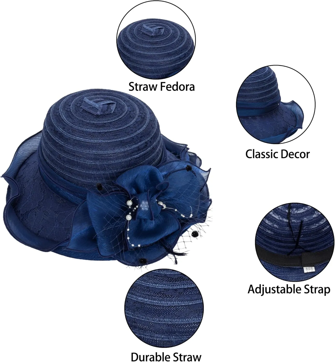 Women Wide Brim Organza Derby Hat Summer Sun Hat Fascinator Bridal Tea Party Wedding Hat