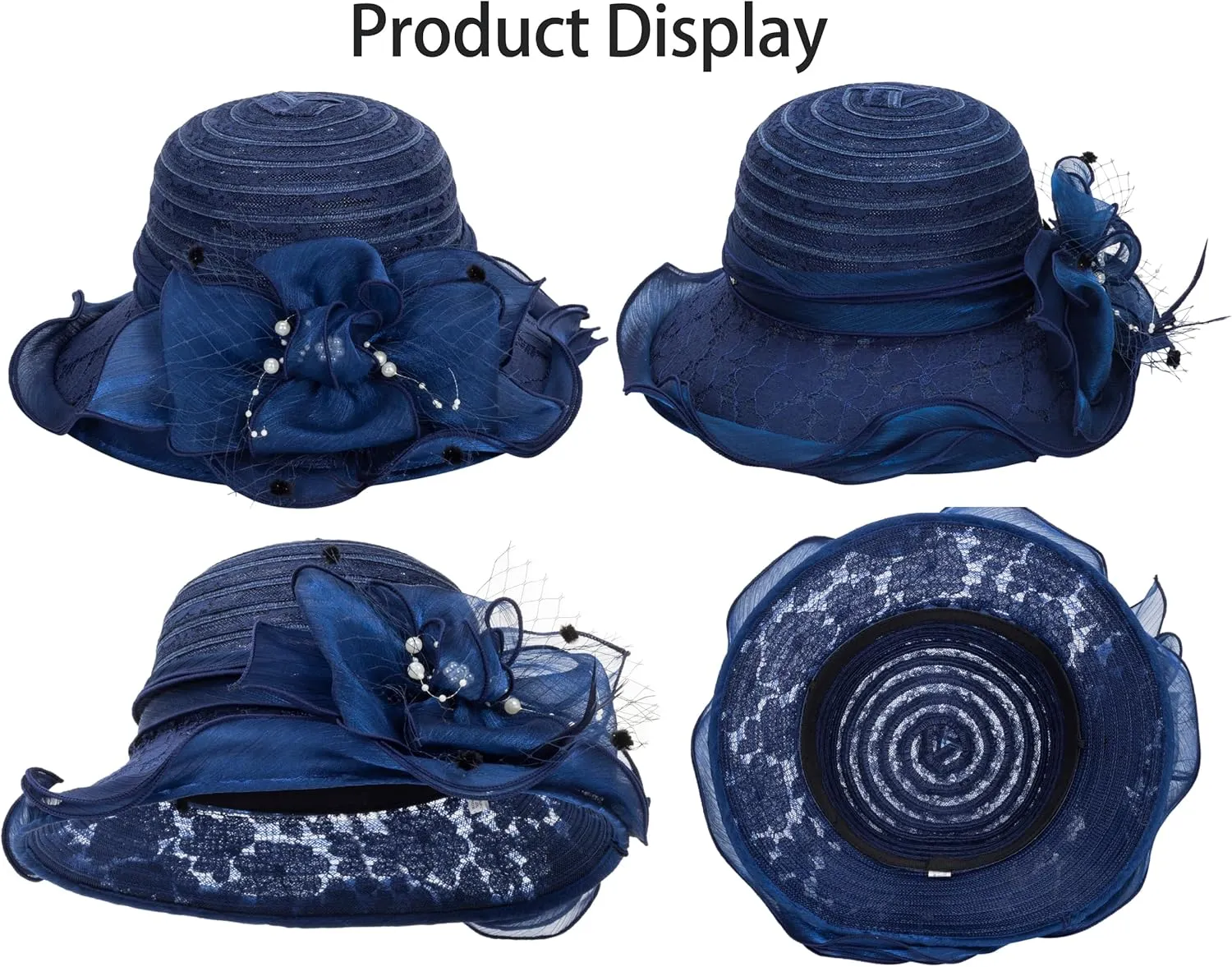 Women Wide Brim Organza Derby Hat Summer Sun Hat Fascinator Bridal Tea Party Wedding Hat