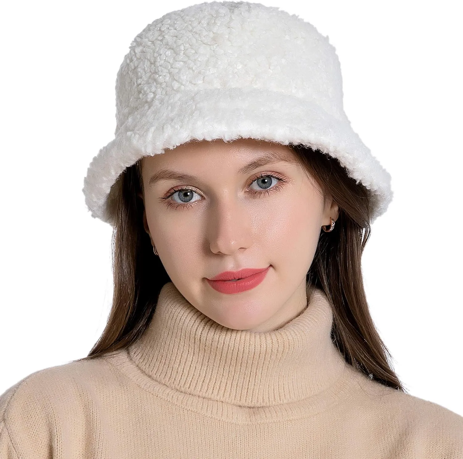 Women Winter Bucket Hat Warm Hats Cloche Faux Fur Fisherman Cap