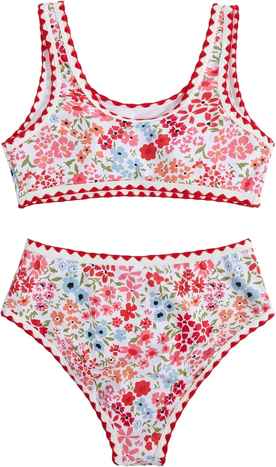 Women's 2 Piece Floral Print Bikini Set Y2K Tankini Set Boho High Waist Swimsuit Full Coverage Bathing Suit Beachwear