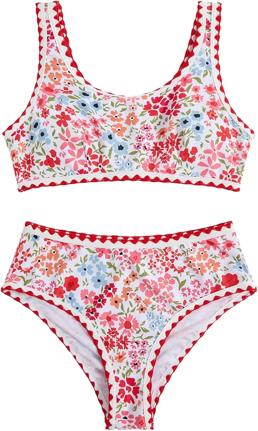 Women's 2 Piece Floral Print Bikini Set Y2K Tankini Set Boho High Waist Swimsuit Full Coverage Bathing Suit Beachwear