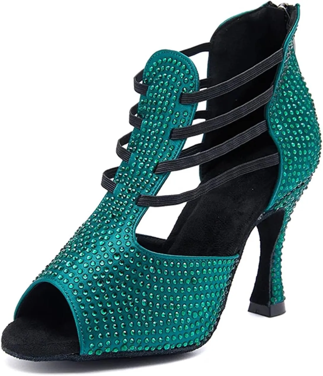 Women's Black Velvet Evening Sandals - Rhinestone-Encrusted Straps for Midnight Celebrations (6CM/2.36")