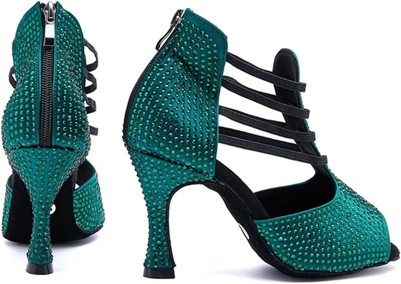 Women's Black Velvet Evening Sandals - Rhinestone-Encrusted Straps for Midnight Celebrations (6CM/2.36")