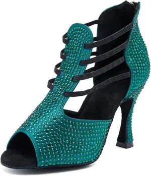 Women's Black Velvet Evening Sandals - Rhinestone-Encrusted Straps for Midnight Celebrations (6CM/2.36")