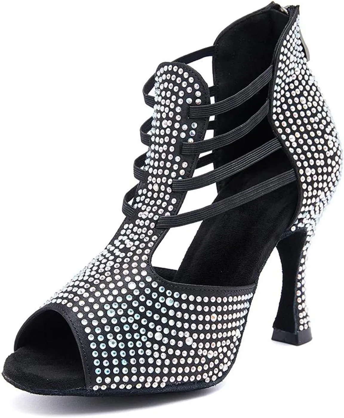 Women's Black Velvet Evening Sandals - Rhinestone-Encrusted Straps for Midnight Celebrations (6CM/2.36")