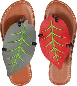 Women's Boho Leaf Appliques Thong Sandals Open Toe Outdoor Flip Flops Casual Slippers