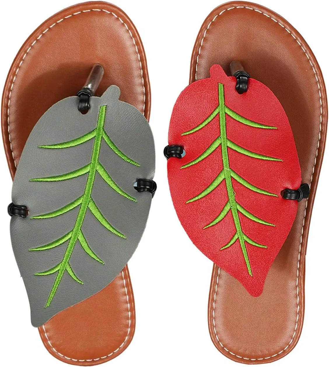 Women's Boho Leaf Appliques Thong Sandals Open Toe Outdoor Flip Flops Casual Slippers
