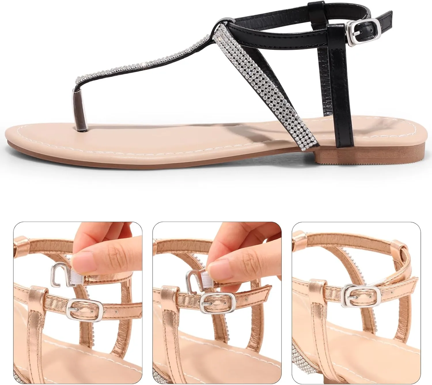 Women's Dressy Sandals Flat Glitter Comfortable Slides Rhinestone Sandals for Women Ladies Fashion Shoes