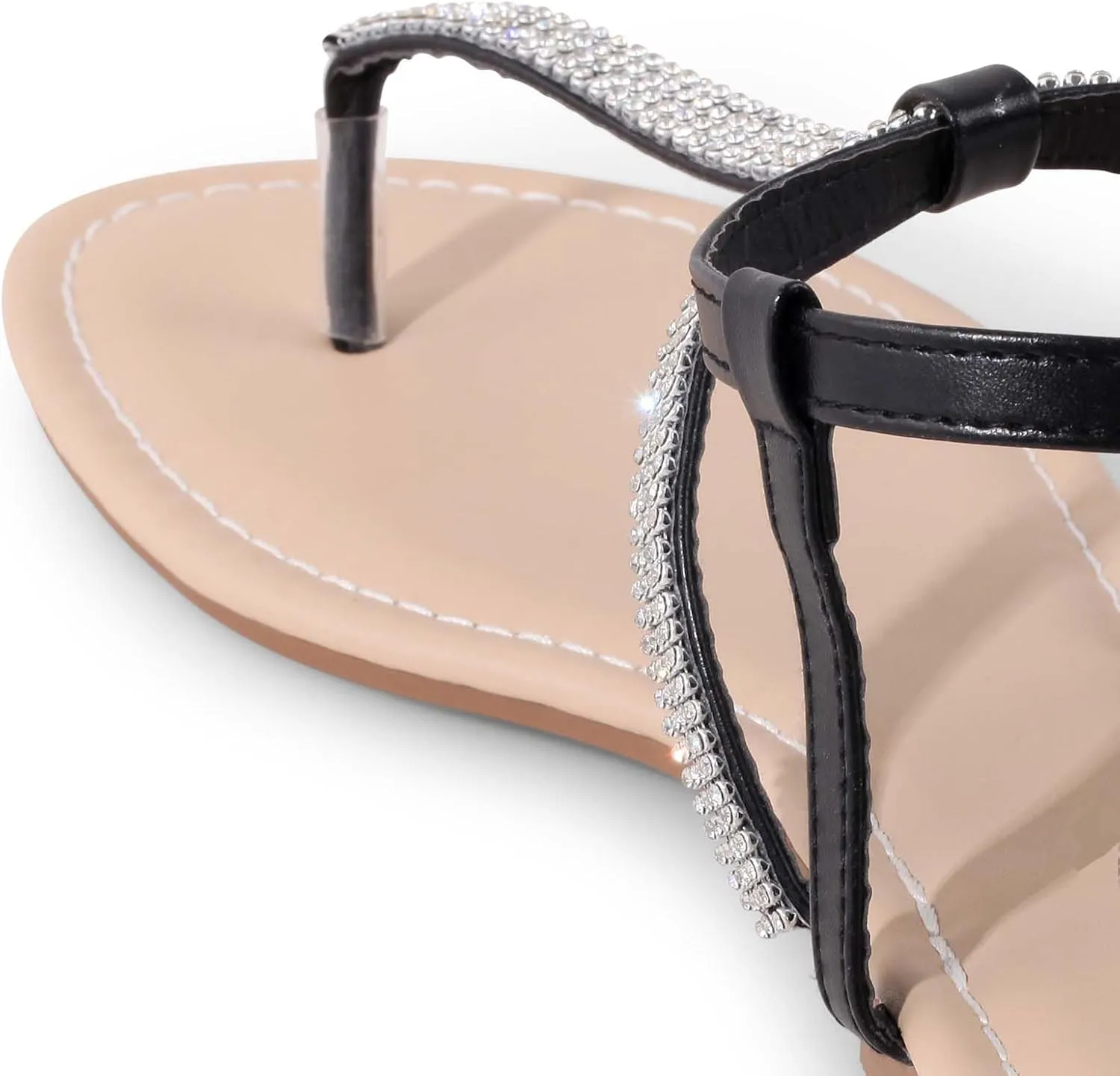 Women's Dressy Sandals Flat Glitter Comfortable Slides Rhinestone Sandals for Women Ladies Fashion Shoes