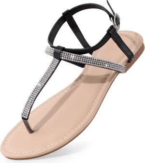 Women's Dressy Sandals Flat Glitter Comfortable Slides Rhinestone Sandals for Women Ladies Fashion Shoes