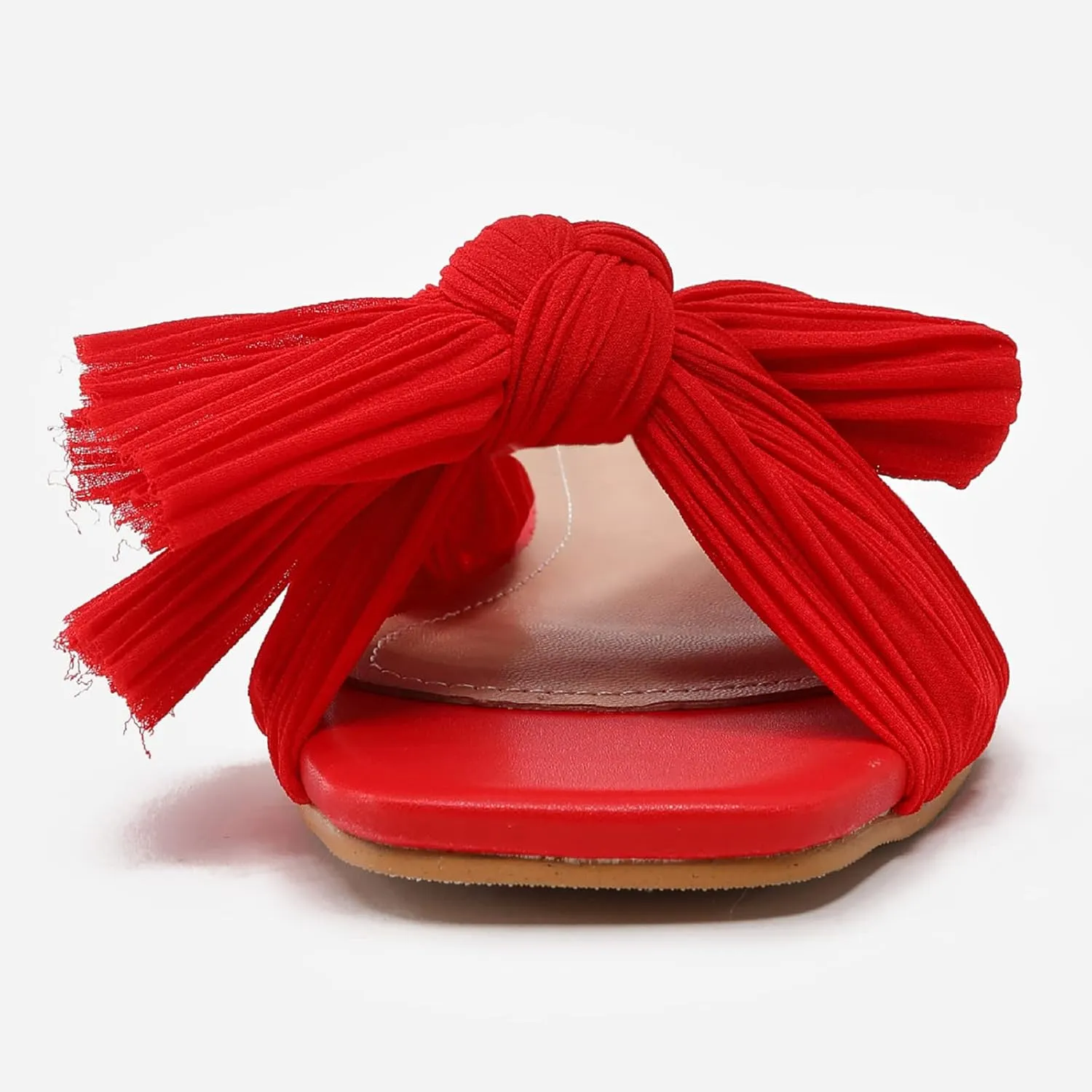Women's Flat Sandals Casual Dress Sandal Satin Mules Slip On Bowknot Open Toe Backless Low Heeled Slipper Slides for Summer Wedding