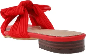 Women's Flat Sandals Casual Dress Sandal Satin Mules Slip On Bowknot Open Toe Backless Low Heeled Slipper Slides for Summer Wedding