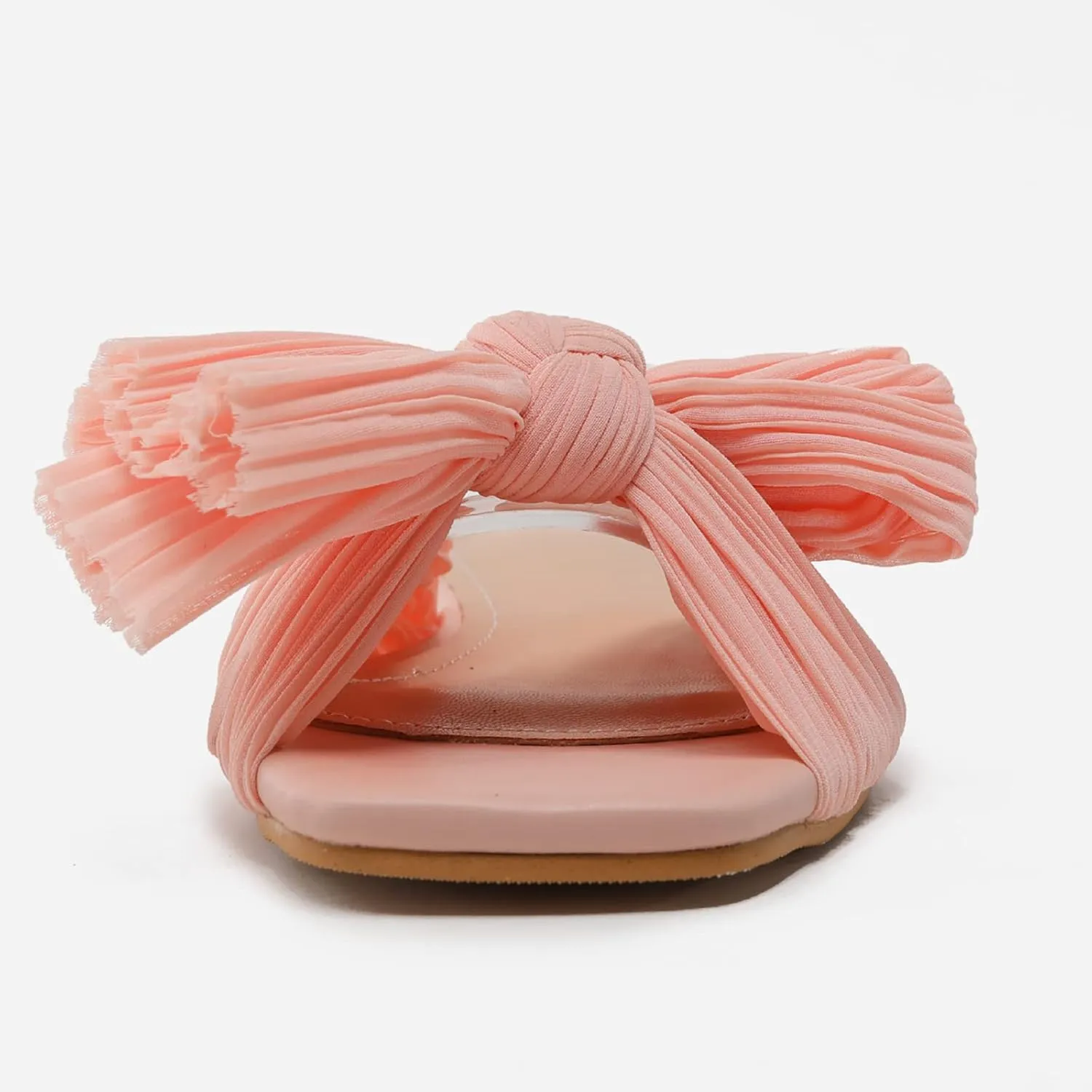 Women's Flat Sandals Casual Dress Sandal Satin Mules Slip On Bowknot Open Toe Backless Low Heeled Slipper Slides for Summer Wedding