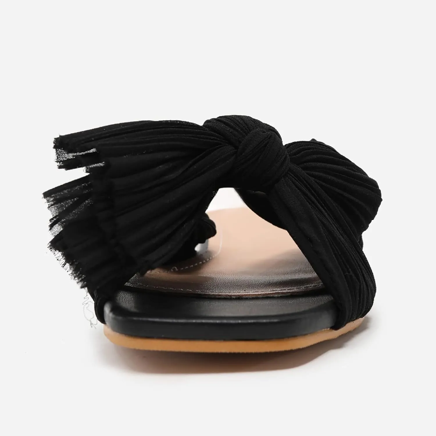 Women's Flat Sandals Casual Dress Sandal Satin Mules Slip On Bowknot Open Toe Backless Low Heeled Slipper Slides for Summer Wedding
