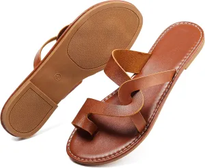 Women's Flat Sandals Casual Summer Sandals Dress Fashion Round Open Flip Flop Thong Sandals