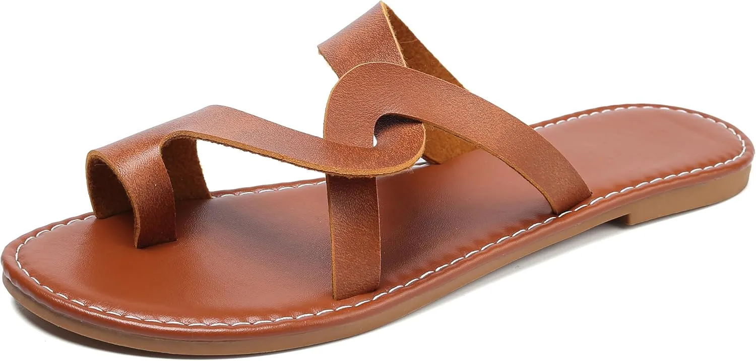 Women's Flat Sandals Casual Summer Sandals Dress Fashion Round Open Flip Flop Thong Sandals