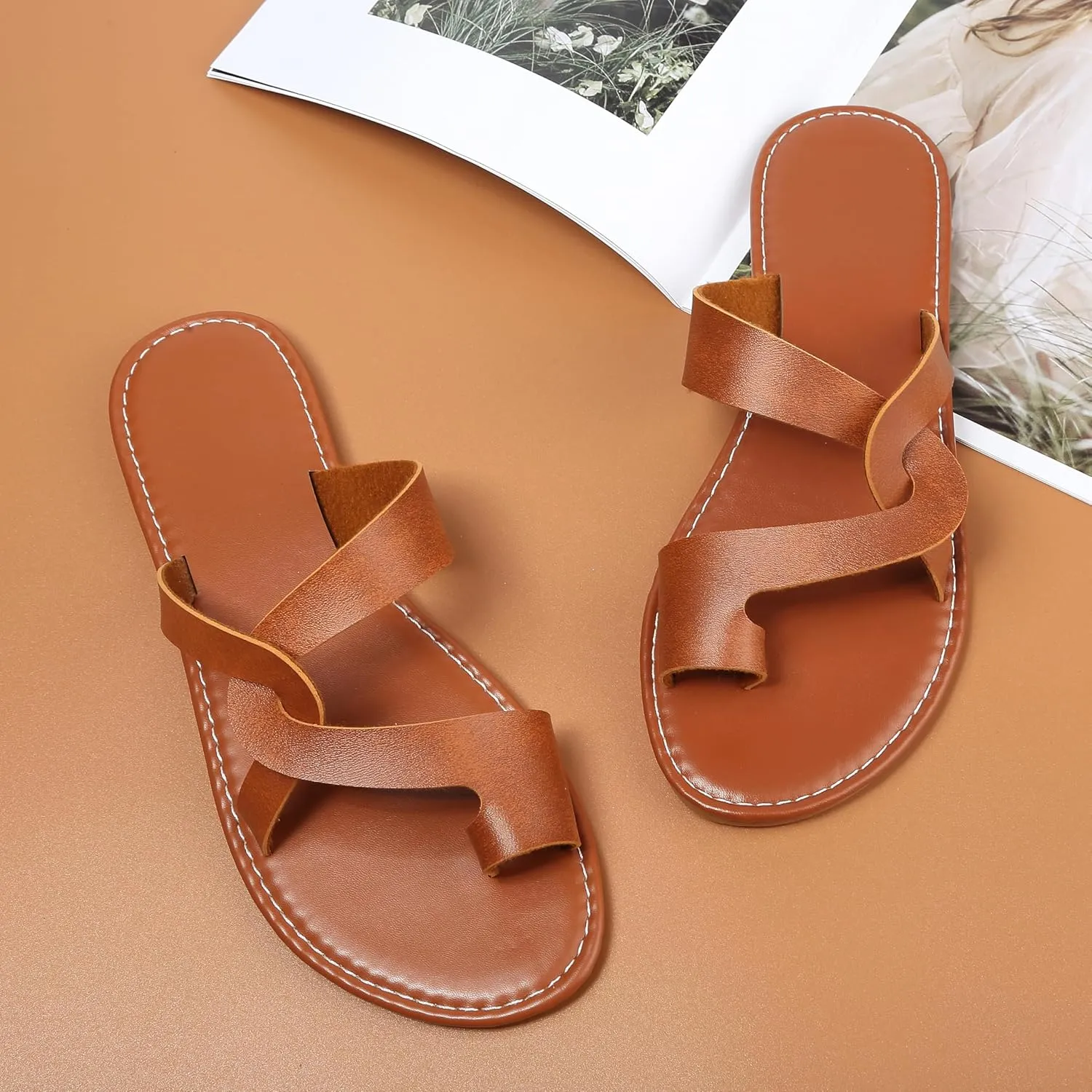 Women's Flat Sandals Casual Summer Sandals Dress Fashion Round Open Flip Flop Thong Sandals